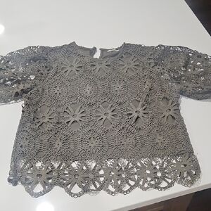 Ultra Pink Olive Crochet Lace Top Sz Lg. Super Cute